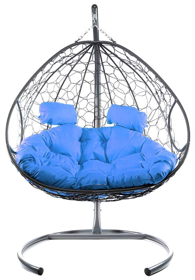 Подвесное кресло m-group для двоих серое, голубая подушка - фотография № 17