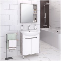 Мебель для ванной Эко 60, серый бетон (тумба с раковиной, шкаф с зеркалом)
