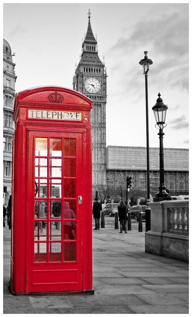 Постер на холсте Телефонные будки в Лондоне (Telephone booth in London) №3 30см. x 50см.