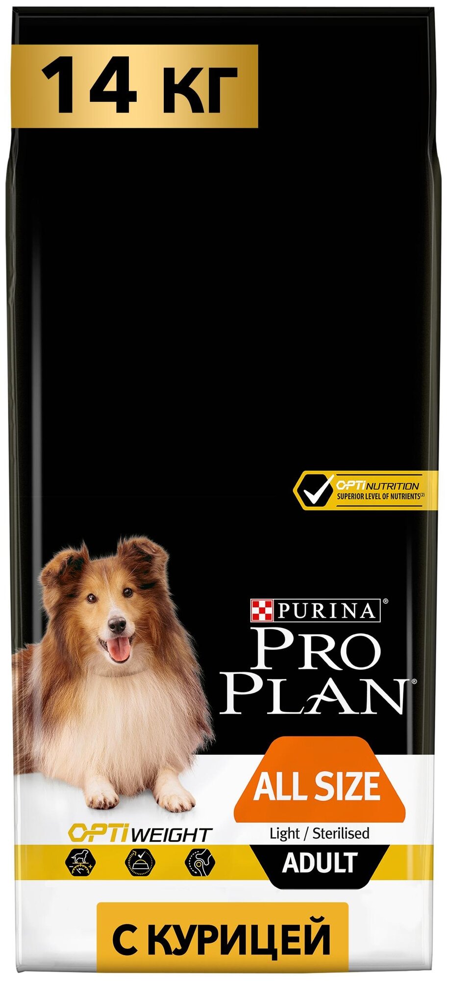 PRO PLAN ADULT DOG OPTIWEIGHT ALL SIZE LIGHT/STERILISED диетический для взрослых собак всех пород, кастрированных и стерилизованных собак с курицей и рисом (14 кг)