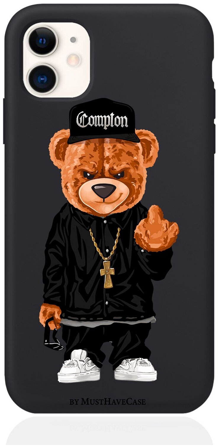 Черный силиконовый чехол для iPhone 11 Мишка Compton