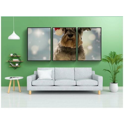 фото Набор модулных постеров для интерьера "рождество, миниатюрный шнауцер, собака" 60x90 см. в тубусе, без рамки lotsprints