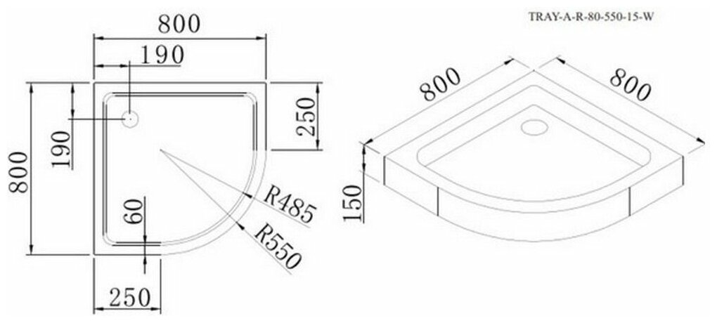 Акриловый поддон CEZARES TRAY-A-R-80-550-15-W - фотография № 11