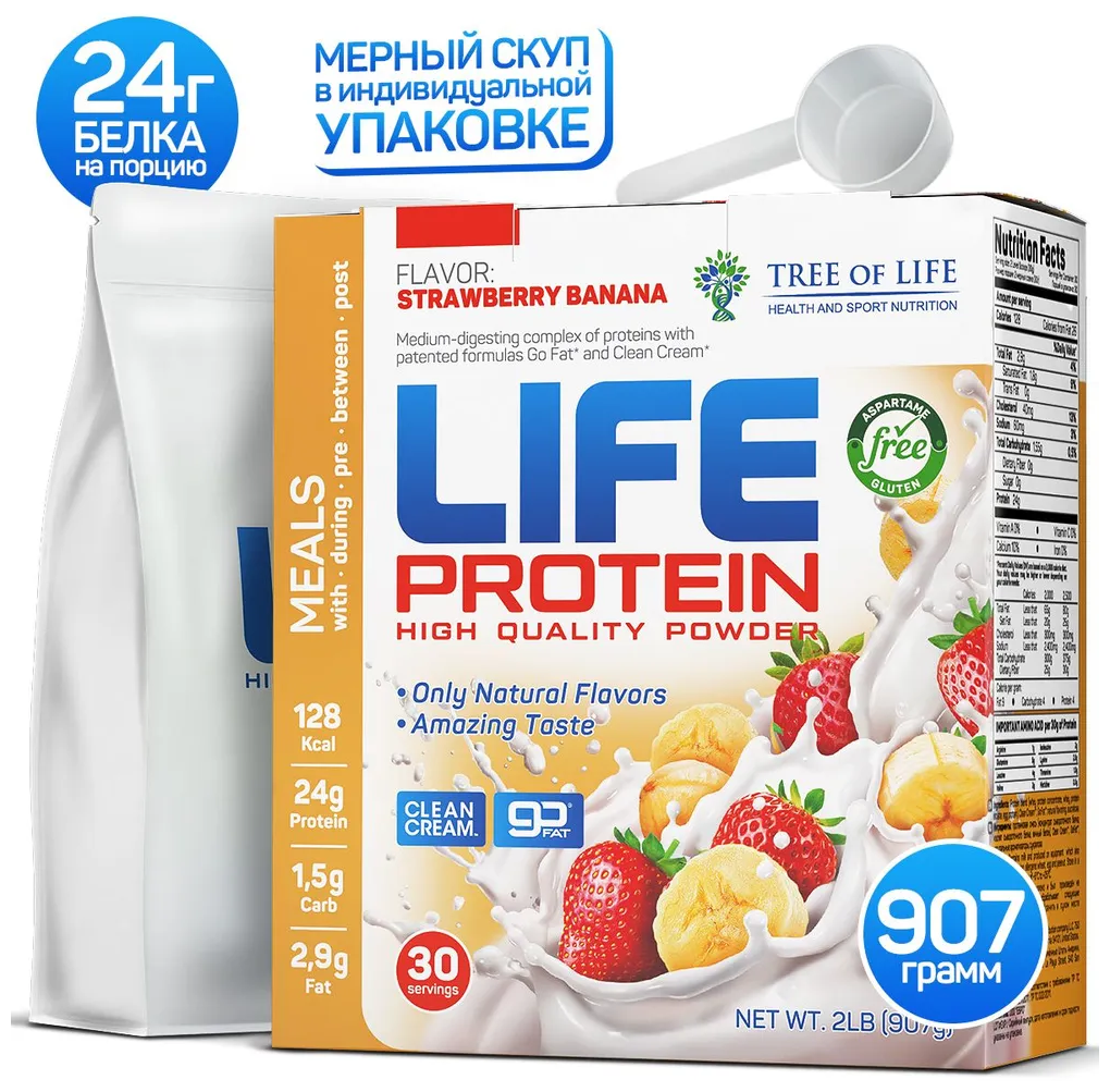 Протеин Tree of Life Life Protein, 907 гр, Strawberry Banana