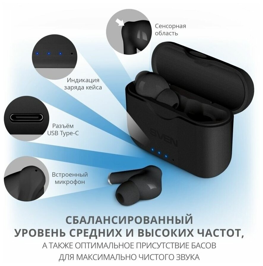 Гарнитура Sven вкладыши E-702BT черный беспроводные bluetooth в ушной раковине (SV-019525)