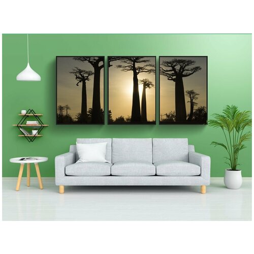 фото Набор модулных постеров для интерьера "мадагаскар, баобабы, дерево" 60x90 см. в тубусе, без рамки lotsprints