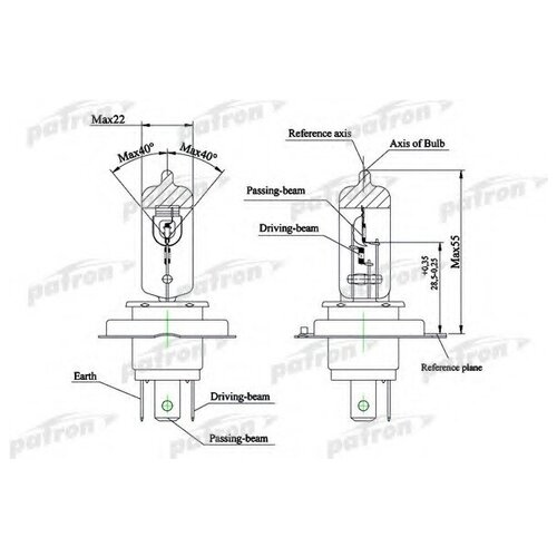 Лампа галогенная H4 12V 60/55 W P43t-38 Сделано в Корее PATRON PLH4-60/55