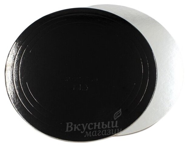 Подложка под торт усиленная серебро/черная, 26 см. BCD 260 3,2 мм.