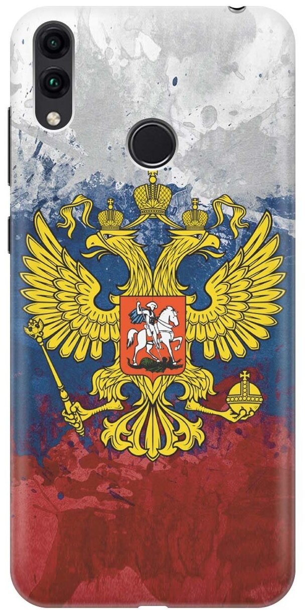 GOSSO Ультратонкий силиконовый чехол-накладка для Honor 8C с принтом "Герб и Флаг РФ"