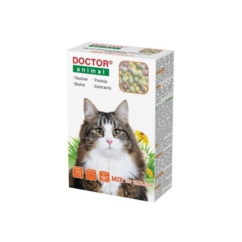 Бионикс Мультивитаминное лакомство Doctor Animal Mix, для кошек, 120 таблеток 116089, 0,055 кг, 54183 (34 шт)