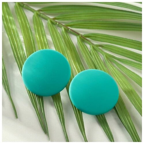 фото Серьги пластик "диск" сплошной, цвет матовый морской, d=3,5 см mikimarket