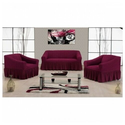 фото Набор текстильный для дома "престиж. капли", чехлы на диван, 2 кресла (цвет: красный) karbeltex