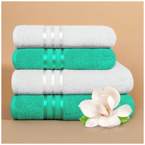 фото Набор из 4 полотенец harmonika цвет: белоснежный, мятный (50х80 см - 2 шт, 70х130 см - 2 шт) dome