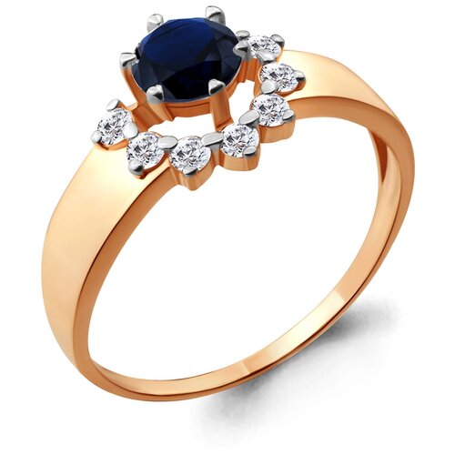 фото Кольцо из золочёного серебра aquamarine а64814б-п с фианитом и гидротермальным сапфиром diamant-online