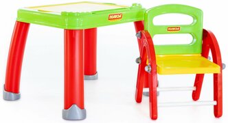 "Набор дошкольника" (в коробке)/ Детский стол для обучения со стулом/ Двойная столешница, совместимая с лего