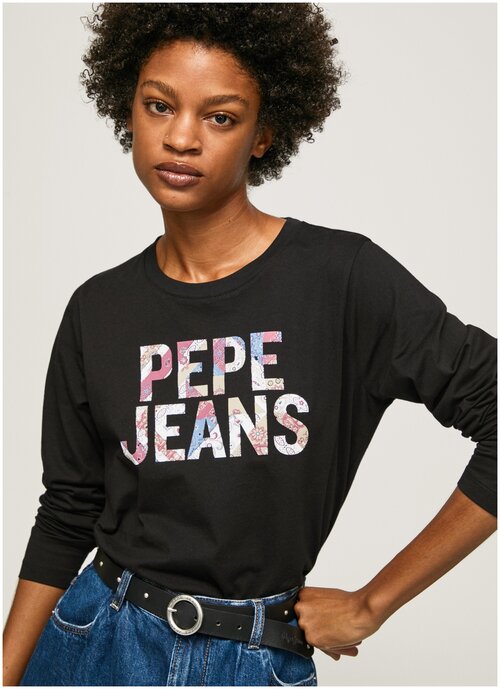 Лонгслив Pepe Jeans, хлопок, размер XS, черный