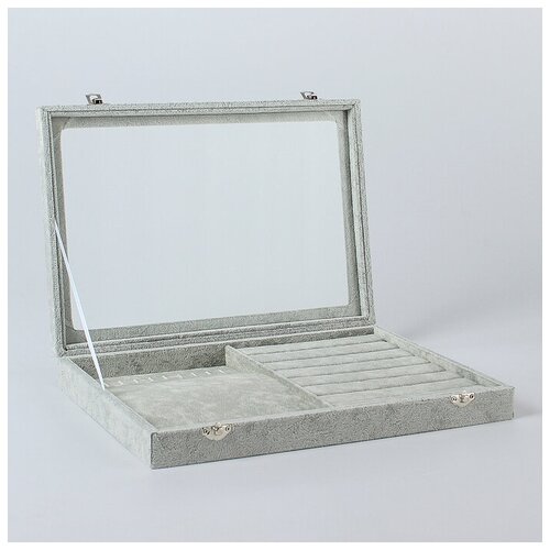 фото Подставка под кольца, кулоны, 7 рядов, 10 крючков, со стеклянной крышкой, цвет серый 2683005 сима-ленд