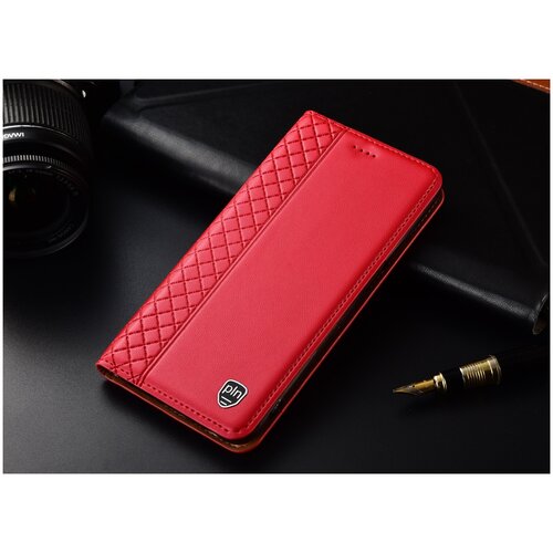 фото Чехол-книжка mypads premium для iphone 12 (6.1) / iphone 12 pro (6.1) из качественной импортной натуральной кожи дорогой элитный с элегантной стеганой прошивкой красный