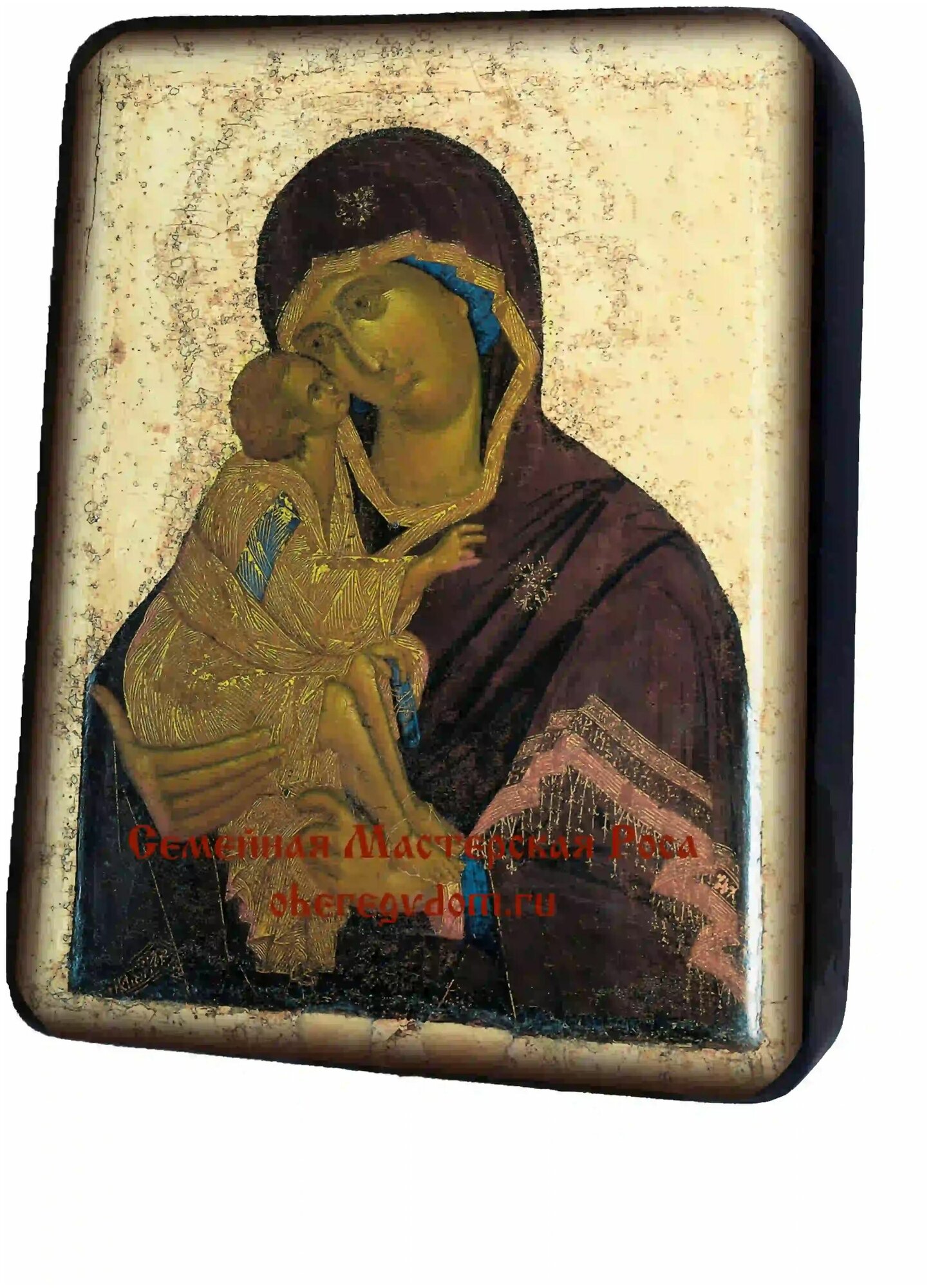 Освященная икона на дереве ручной работы - Богоматерь Донская. Около 1392. Феофан Грек, арт И841-3 / 15x20х3 см