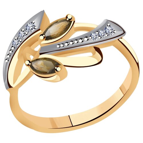 фото Золотое кольцо гиалит к1011-рх с фианитом и раухтопазом diamant-online