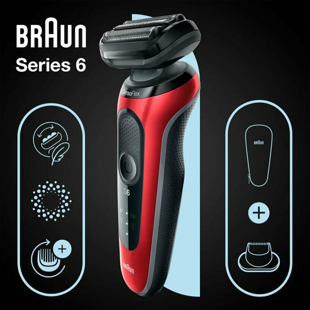 Электробритва Braun 61-B1200S/61-R1200S Series 6, красный/черный
