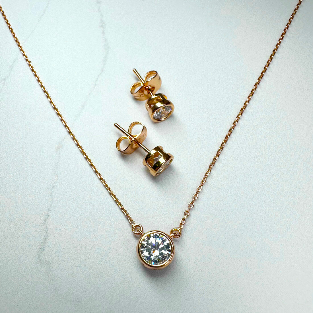 Комплект бижутерии XUPING JEWELRY: колье, серьги, циркон, размер колье/цепочки 51 см, золотой