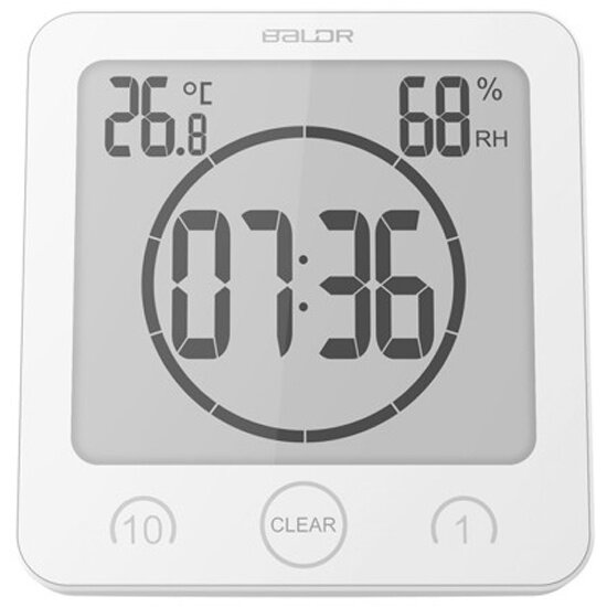 Водонепроницаемые часы-термометр Baldr B0007STH-WHITE для душа с таймером показанием температуры и влажности