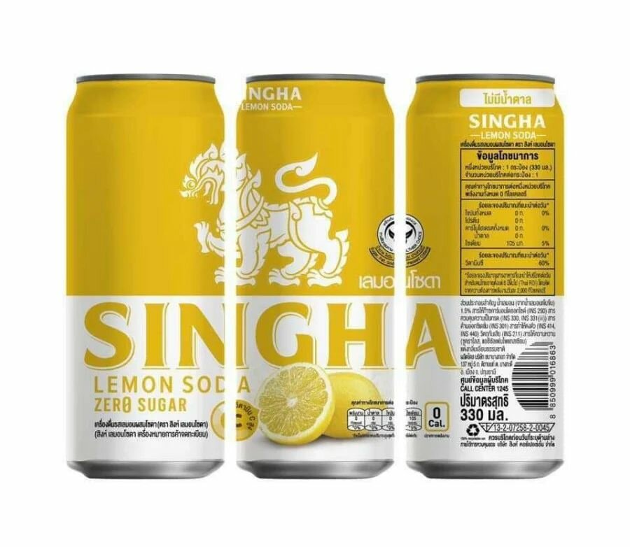 6шт. Singha Lemon Soda Zero Sugar Напиток безалкогольнй газированный без сахара Сингха Лемон Сода — фото 1