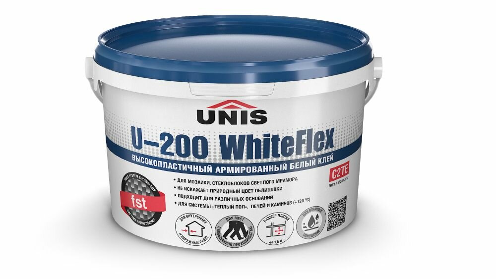 Плиточный клей UNIS U-200 WHITEIFLEX высокоэластичный белый в ведре 5кг