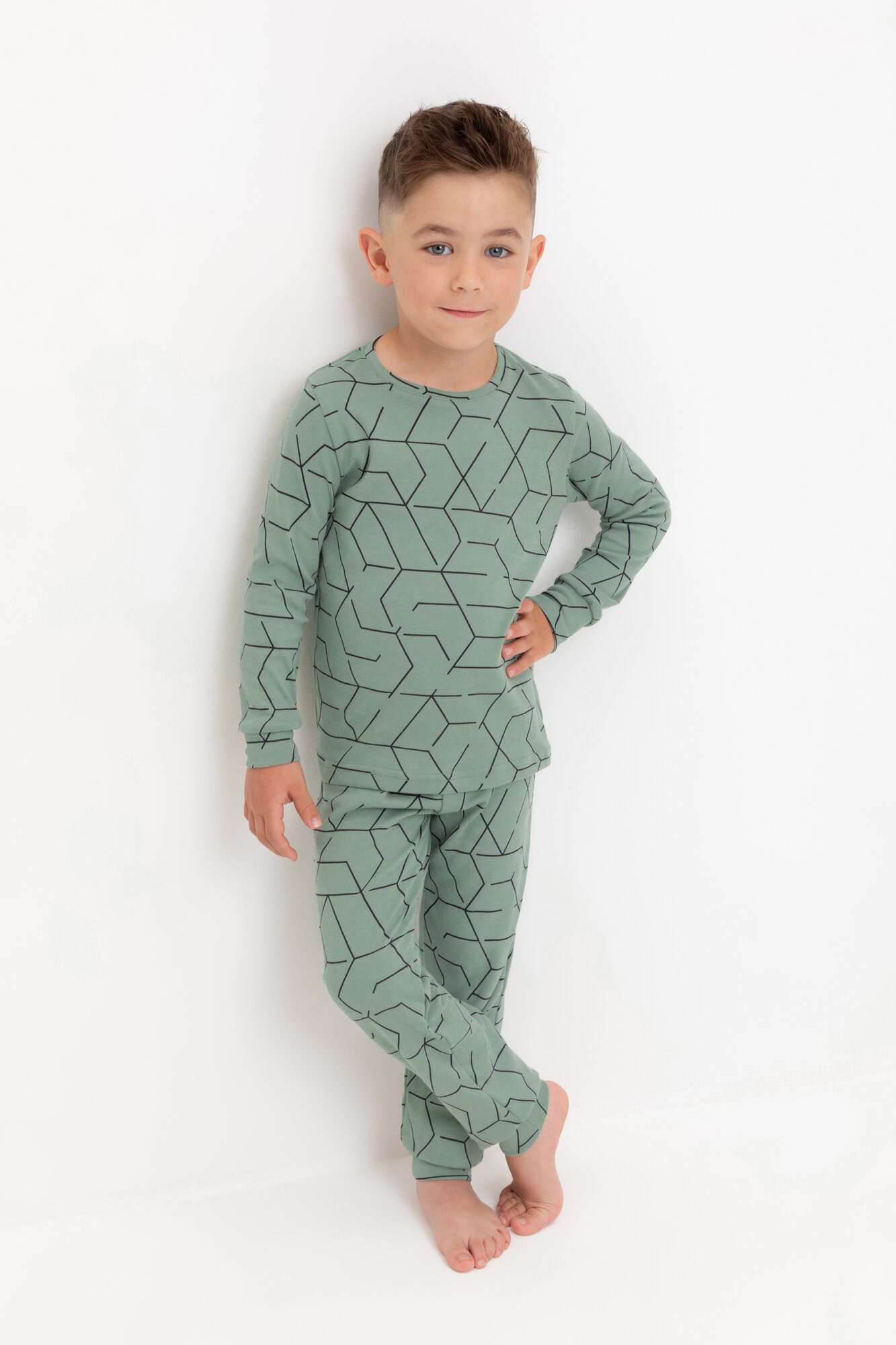 Пижама для мальчика из натурального хлопка, Crockid К 1552/эвкалипт,геометрический рисунок р 56/104