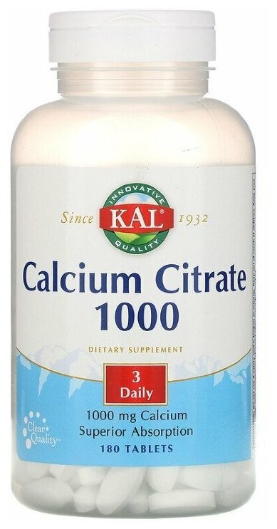 Лекарства От Остеопороза KAL Кальций Цитрат, Calcium Citrate 1000 мг 180 таблеток
