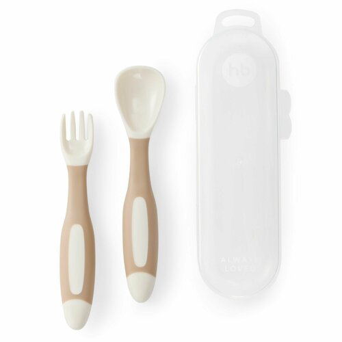 15071 Набор детских столовых приборов Happy Baby ложка и вилка для кормления посуда для детей cream and light brown 476₽