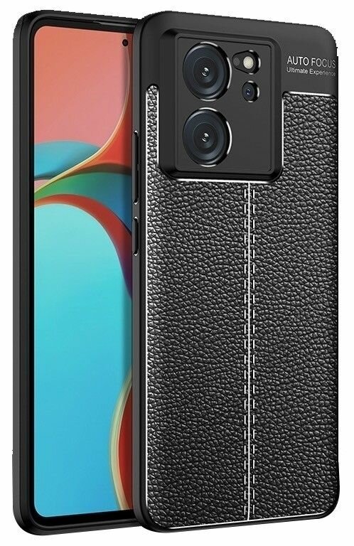 Чехол на Xiaomi 13T Pro силиконовый под кожу чёрный противоударный