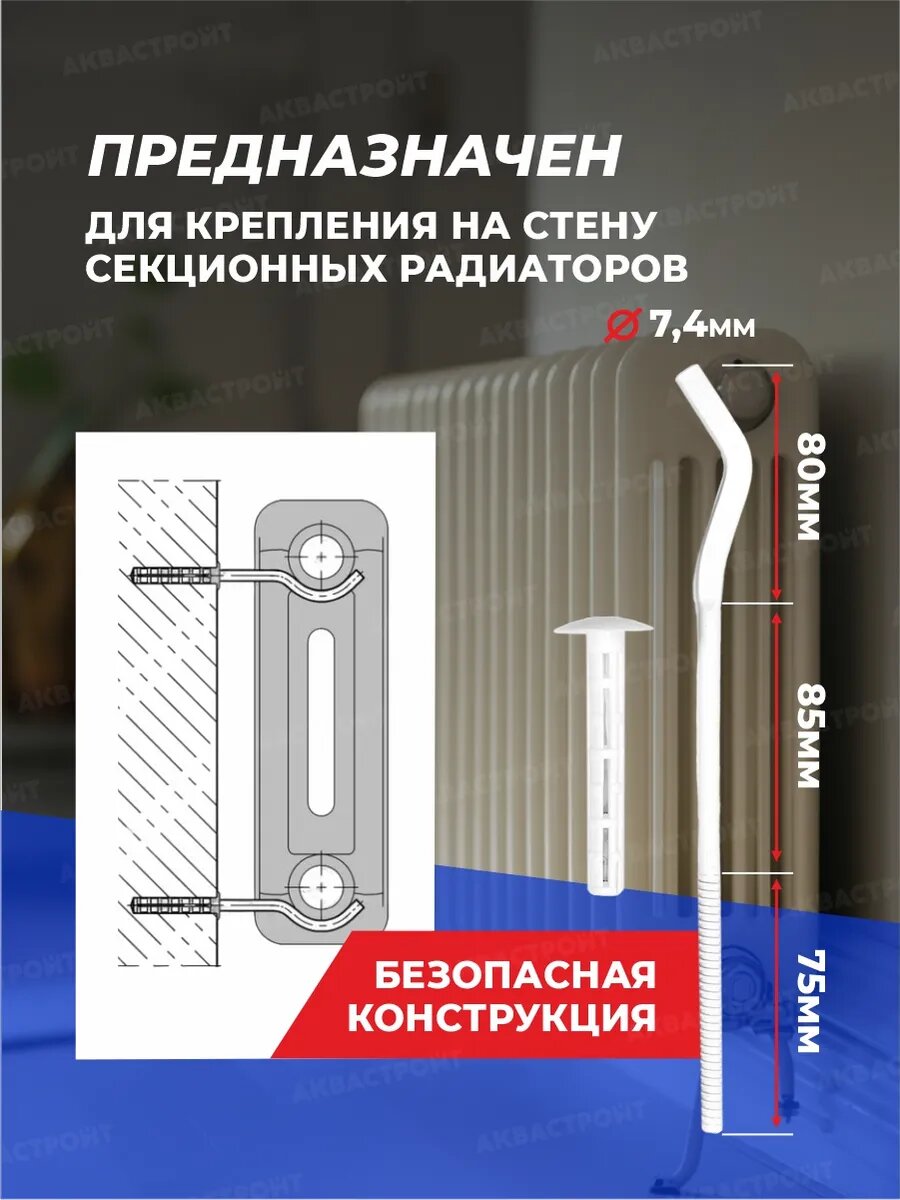 Кронштейн для радиатора с дюбелем анкерный Thermofix 7.4*240 мм — фото 1