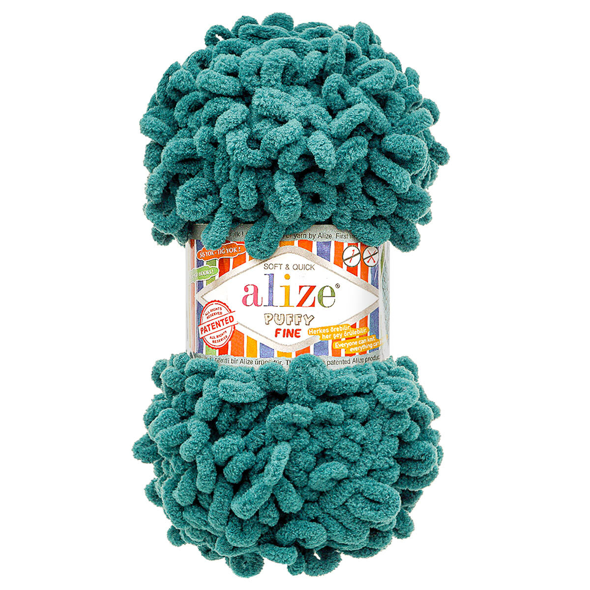 Пряжа для вязания руками с готовыми петлями ALIZE 'Puffy Fine' 100г, 14,5м (330 морская волна), 5 мотков