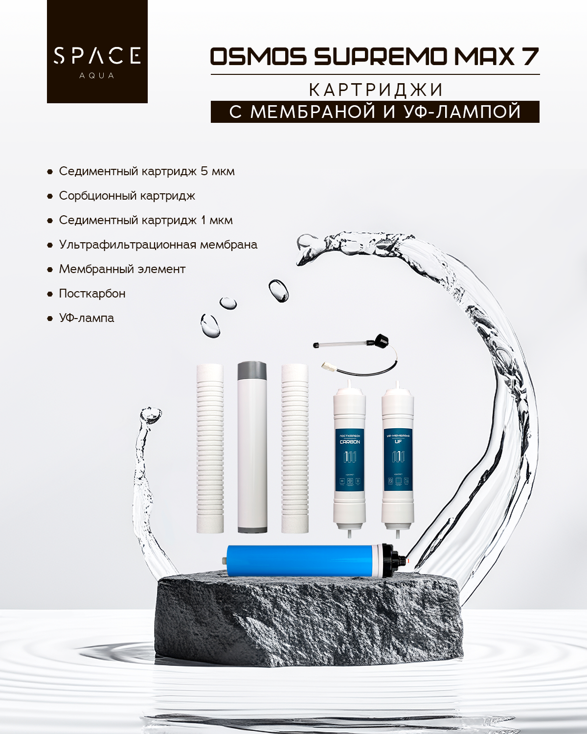 Комплект 5 картриджей SUPREMO MAX + мембрана + УФ