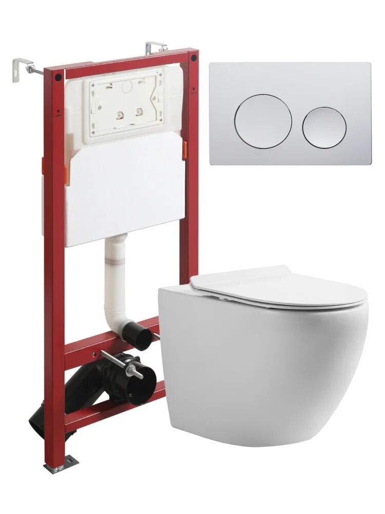 Комплект Orange CI07-100W+APB100 Унитаз подвесной безободковый с микролифтом / Система инсталляции Кнопка смыва хром
