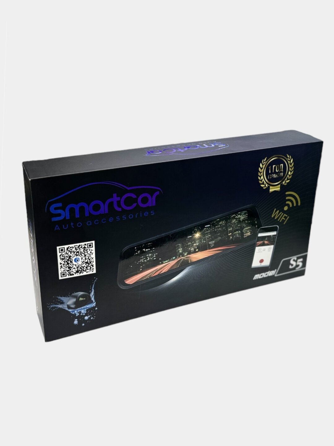 Видеорегистратор SmartCar S5, Full HD, WIFI, 2 камеры, зеркало, черный