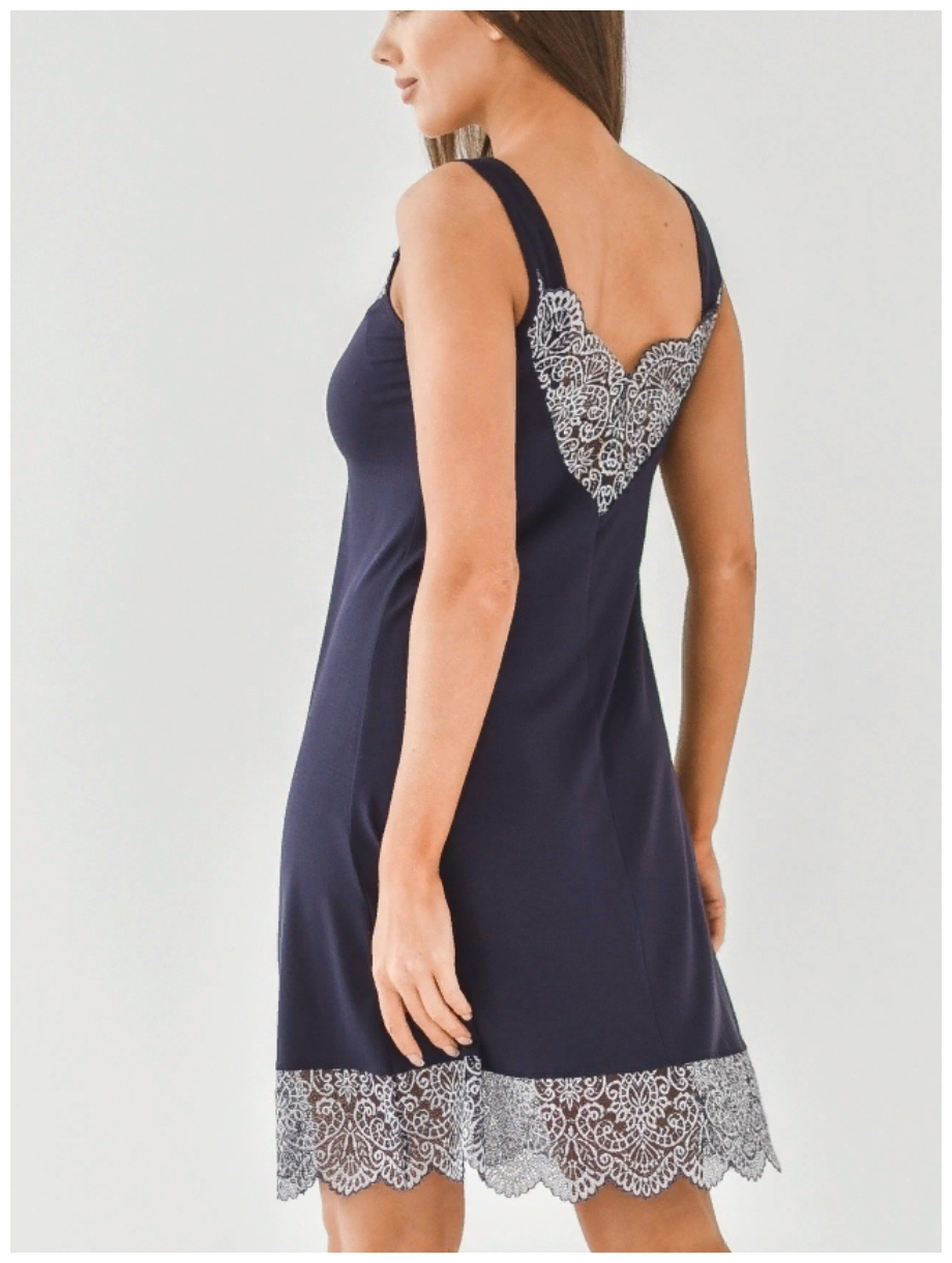 Ночная сорочка женская Елена, вискоза с кружевом, большой размер 56, синяя. Текстильный край. - фотография № 2