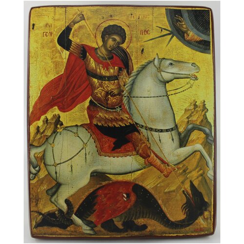 Православная икона Георгий Победоносец, деревянная иконная доска, левкас, ручная работа(Art.1108С)