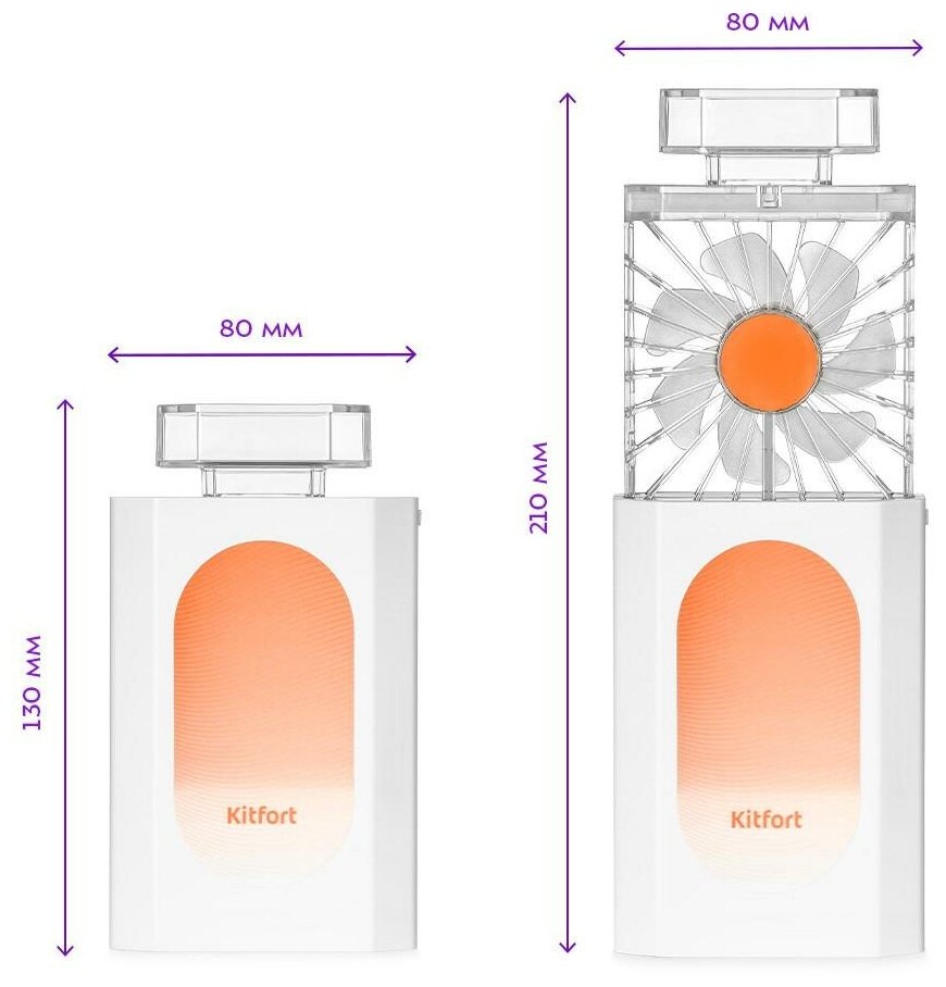 Беспроводной мини-вентилятор Kitfort КТ-406-3 бело-оранжевый - фотография № 6
