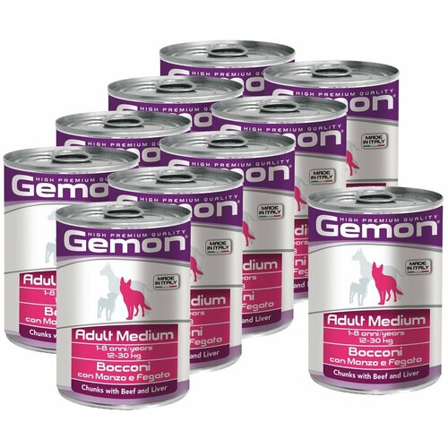 Gemon Dog Medium консервы для собак средних пород кусочки говядины с печенью 415г х 10шт.