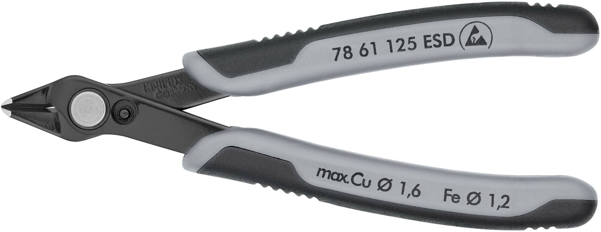 Бокорезы KNIPEX Electronic Super Knips прецизионные ESD, для реза оптоволокна, нерж, 125 мм, 2-комп антистатические ручки KN-7861125ESD