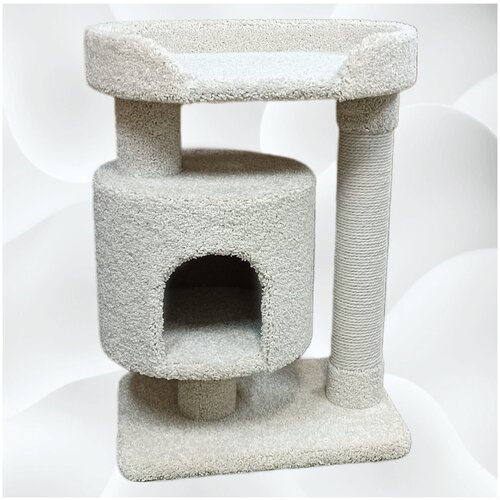 Домик для кошки с лежанкой и когтеточкой (белый, ковролин, 75*54*37 см)