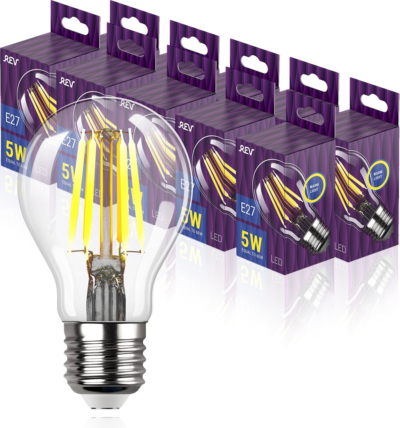 Упаковка светодиодных филаментных ламп 10 шт REV 32422 5, 2700К, Е27, FA60, 5Вт