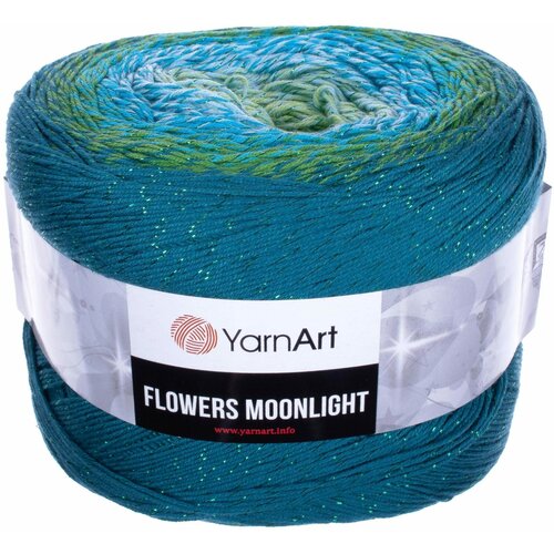 фото Пряжа yarnart flowers moonlight морская волна-зеленый-бирюза (3256), 53%хлопок/43%акрил/4%металлик, 1000м, 260г, 5шт