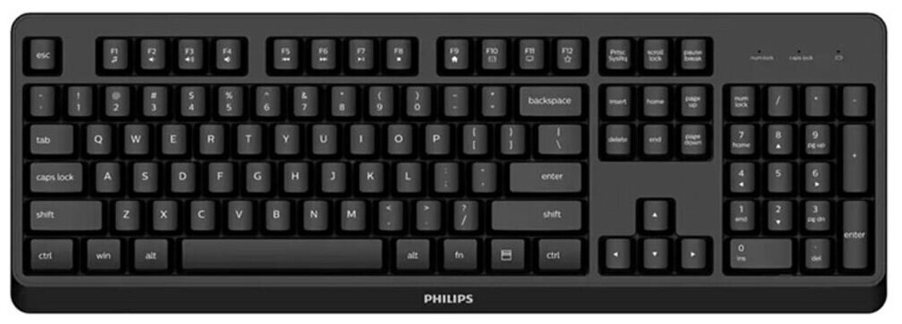 Клавиатура Philips Беспроводная SPK6307BL 2.4GHz 104 клав, русская заводская раскладка, чёрный Чёрный