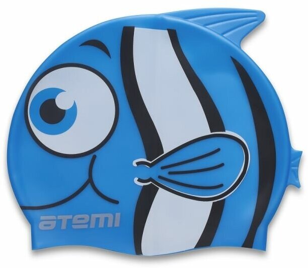Шапочка для плавания Атеми, силикон (дет.), рыбка+, голубая, FC105