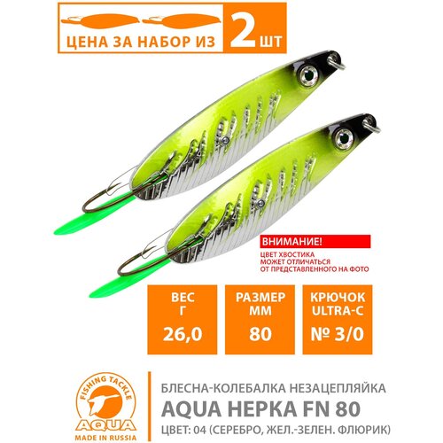 Блесна колебалка незацепляйка для рыбалки AQUA Нерка Fire 80mm 26g цвет 04 2шт