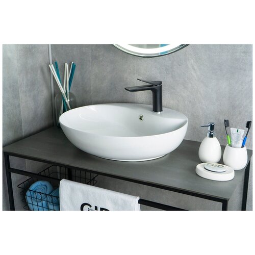 Комплект 3 предмета: Керамическая накладная раковина для ванной GID N9088 с сифоном А-3202 и донным клапаном хром H6716